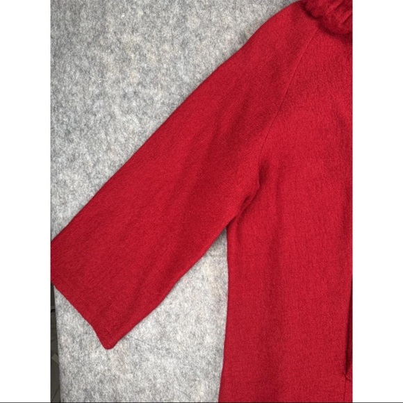 For Cynthia Coat Women's Size 3X Red Wool High-Low Hem 3/4 Sleeve Smocked Collar - Picture 4 of 7